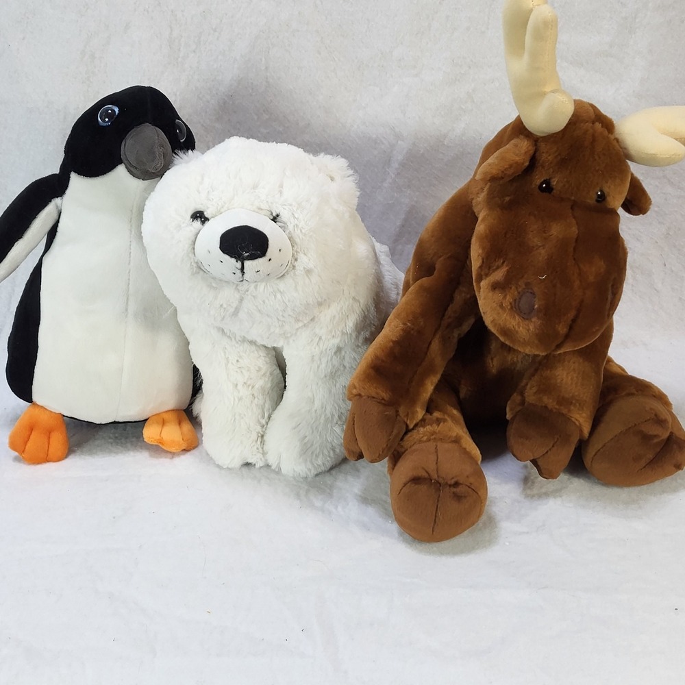 Kohl's Cares Penguin Polar Bear Moose Plush Stuffed Animal Lot 3 Winter Toys